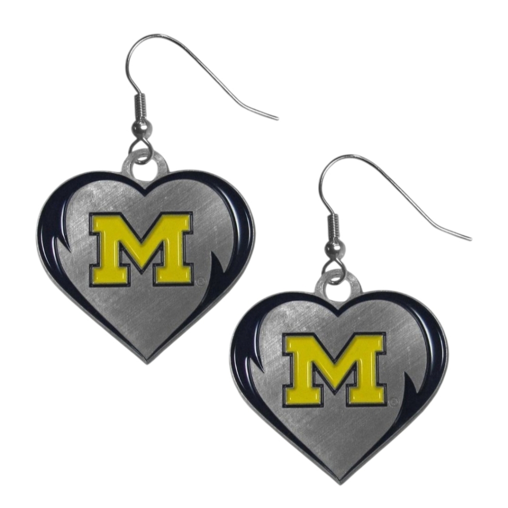 Siskiyou Sports - U of M Dangling Heart Shaped Earrings Nickel Free Football Fan